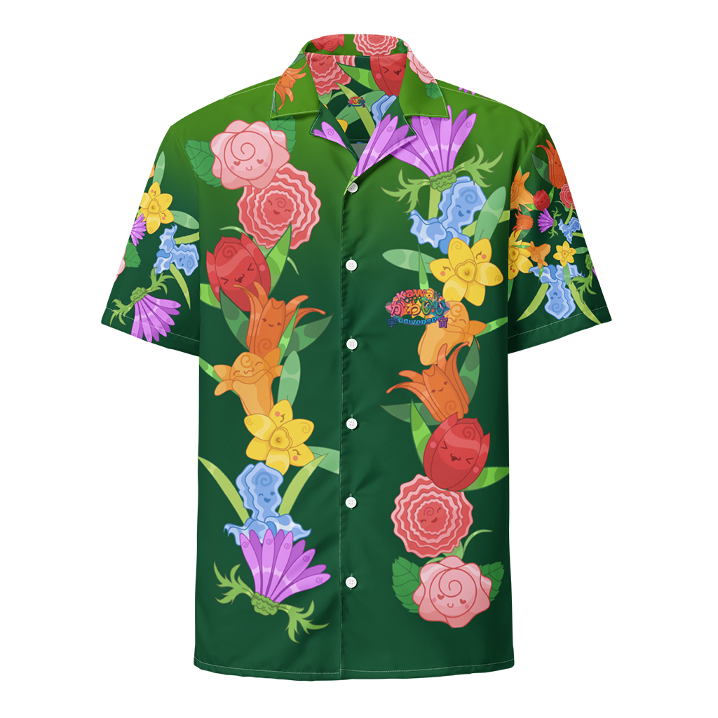 Kawaii Universe - Cute Emerald Fibonacci Florals Unisex Button Up Shirt