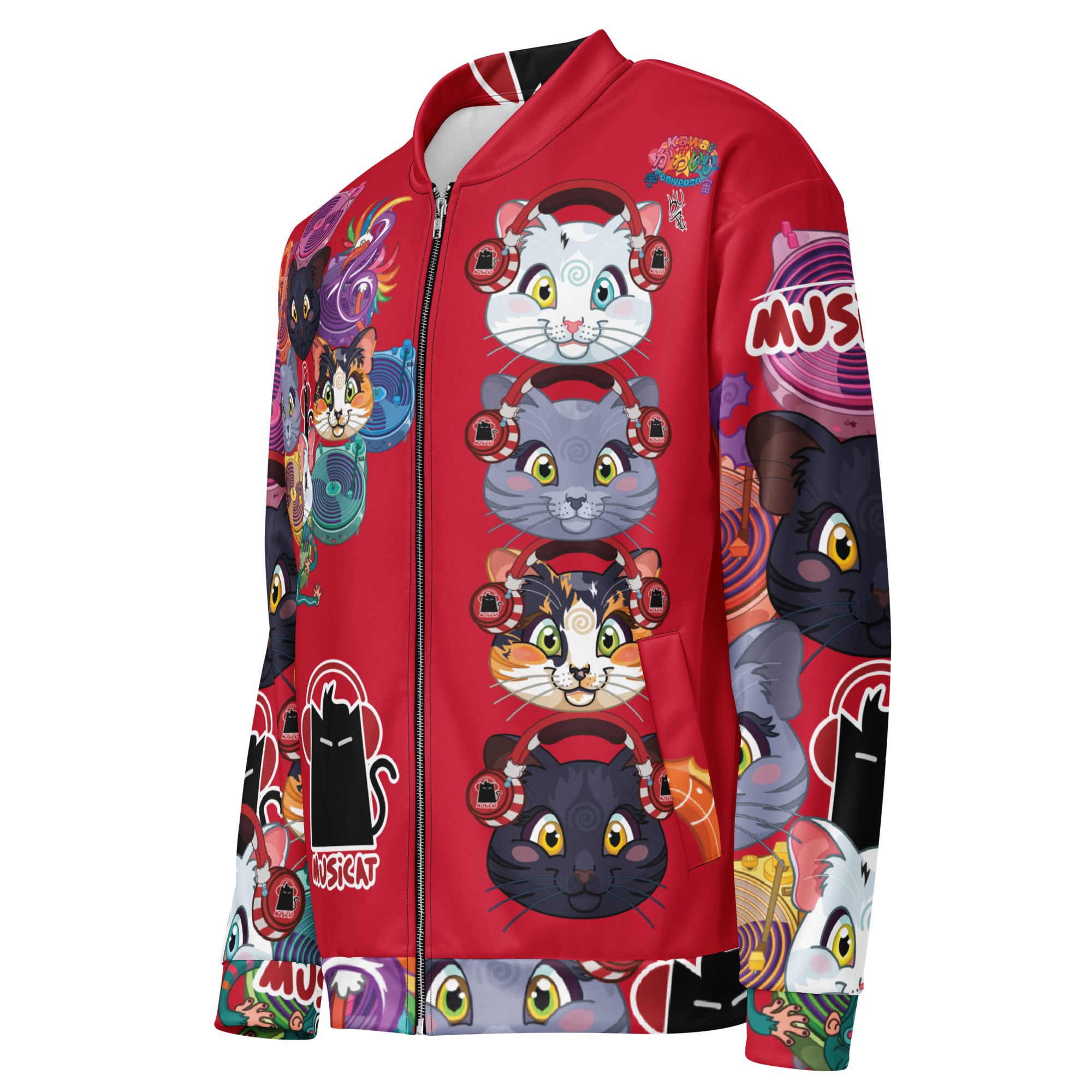 Kawaii Universe - Cute Musicat DJ Kitty Quartet Unisex Zipup Bomber Jacket