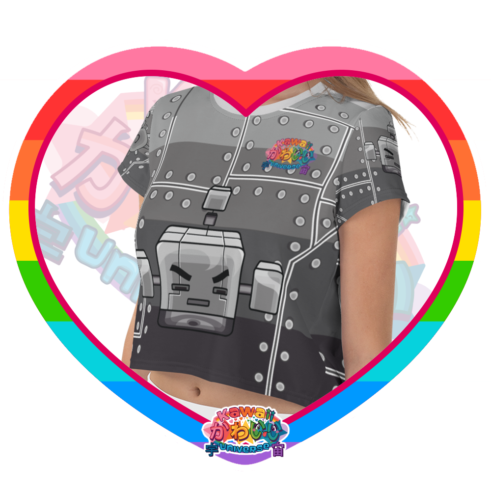 Cute Metallized Robot Ladies Flowy Crop Top
