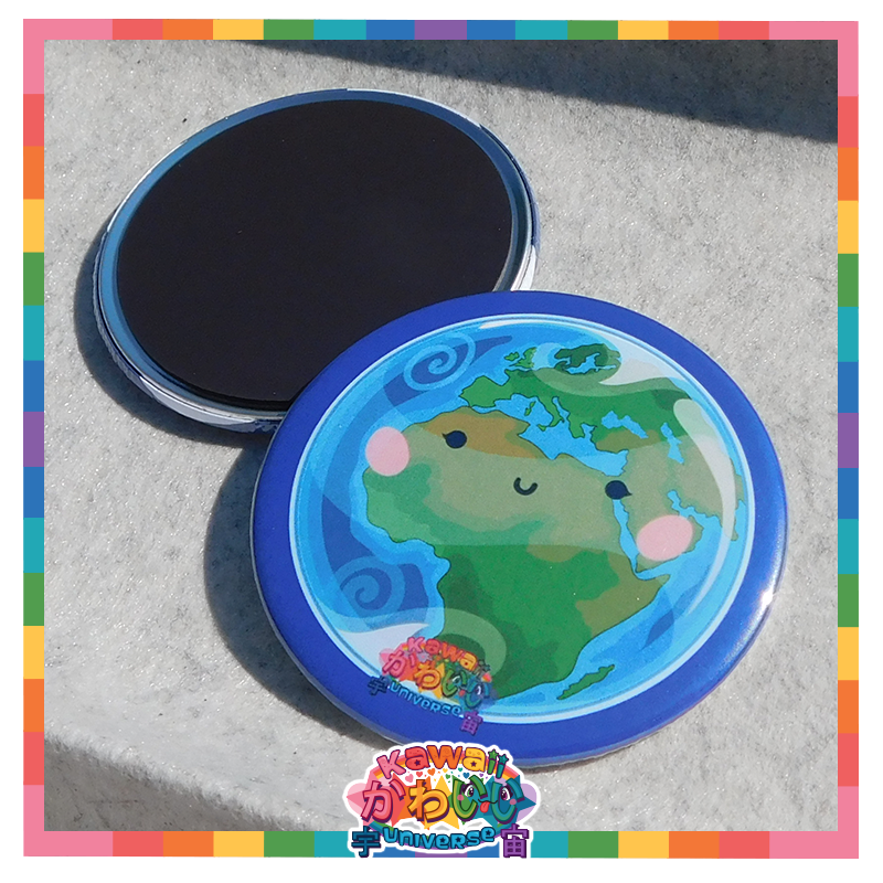 Kawaii Universe - Cute Middle Hemisphere Earth Designer Medallion Magnet