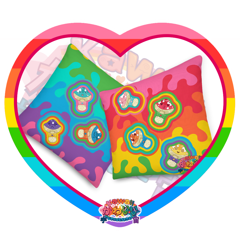 Kawaii Universe - Cute Natsu Fantasy Mushrooms Designer Pillow