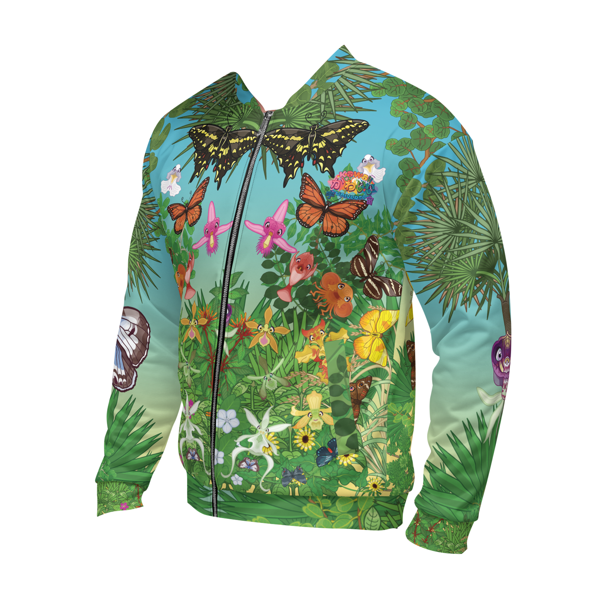 Kawaii Universe - Cute Florida Coastal Hammock Designer Unisex Zipup Bomber Jacket