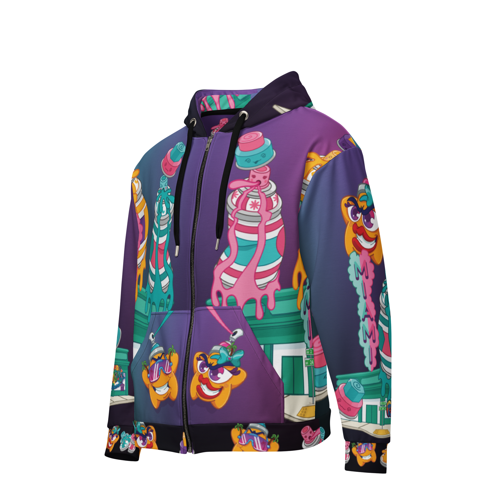 Retro Wynwood Spray Cans and Rico Suave Crew Freaky Kiss and Kawaii Universe Collab Unisex Hoodie