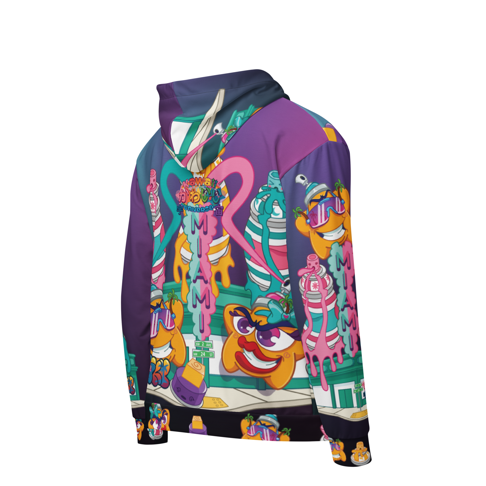 Retro Wynwood Spray Cans and Rico Suave Crew Freaky Kiss and Kawaii Universe Collab Unisex Hoodie