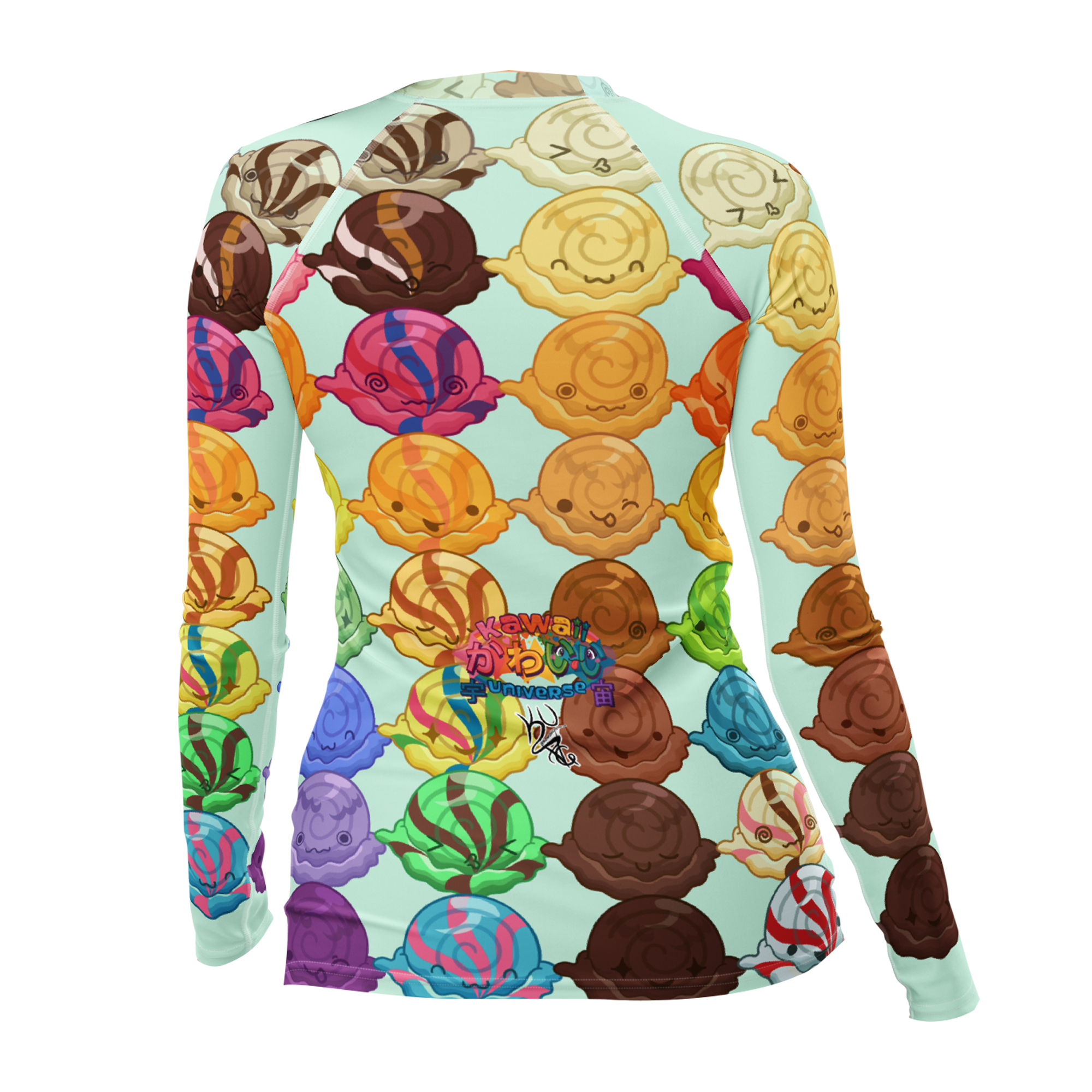 Kawaii Universe - Cute Gelato Scoops Argyle Ladies Rash Guard