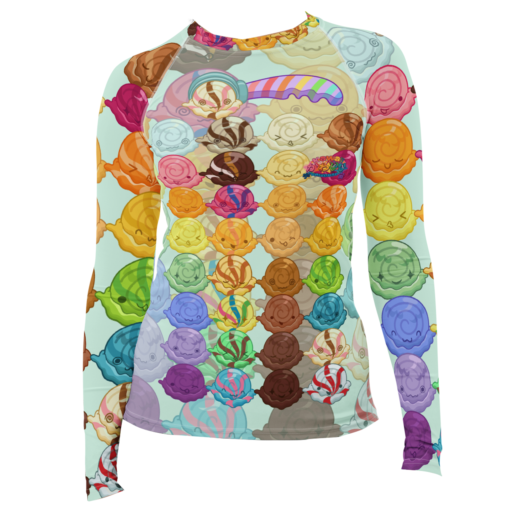 Kawaii Universe - Cute Gelato Scoops Argyle Ladies Rash Guard