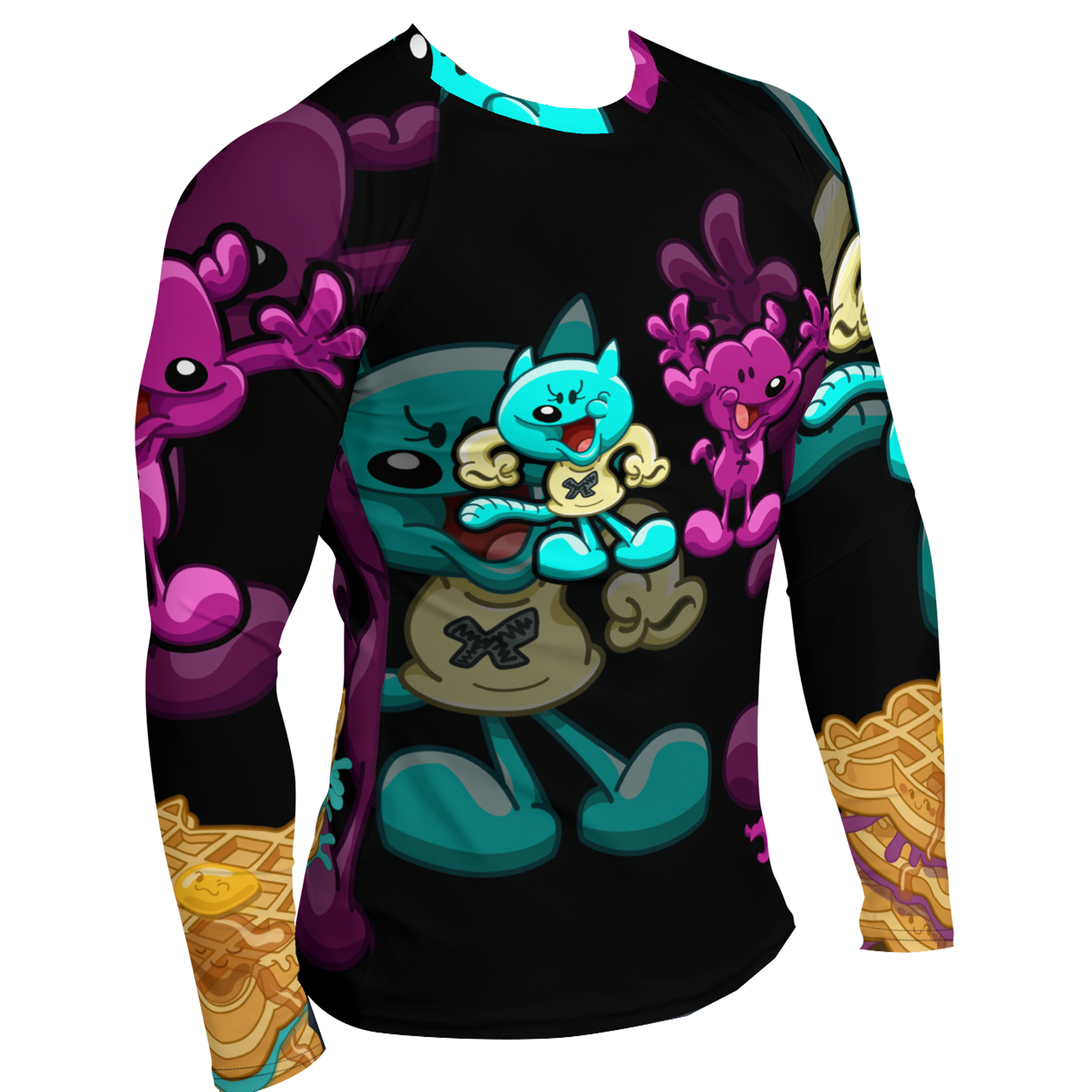 Kawaii Universe - Jr and Lilly with Waffles Tab Toonz Collab Mens Rash Guard