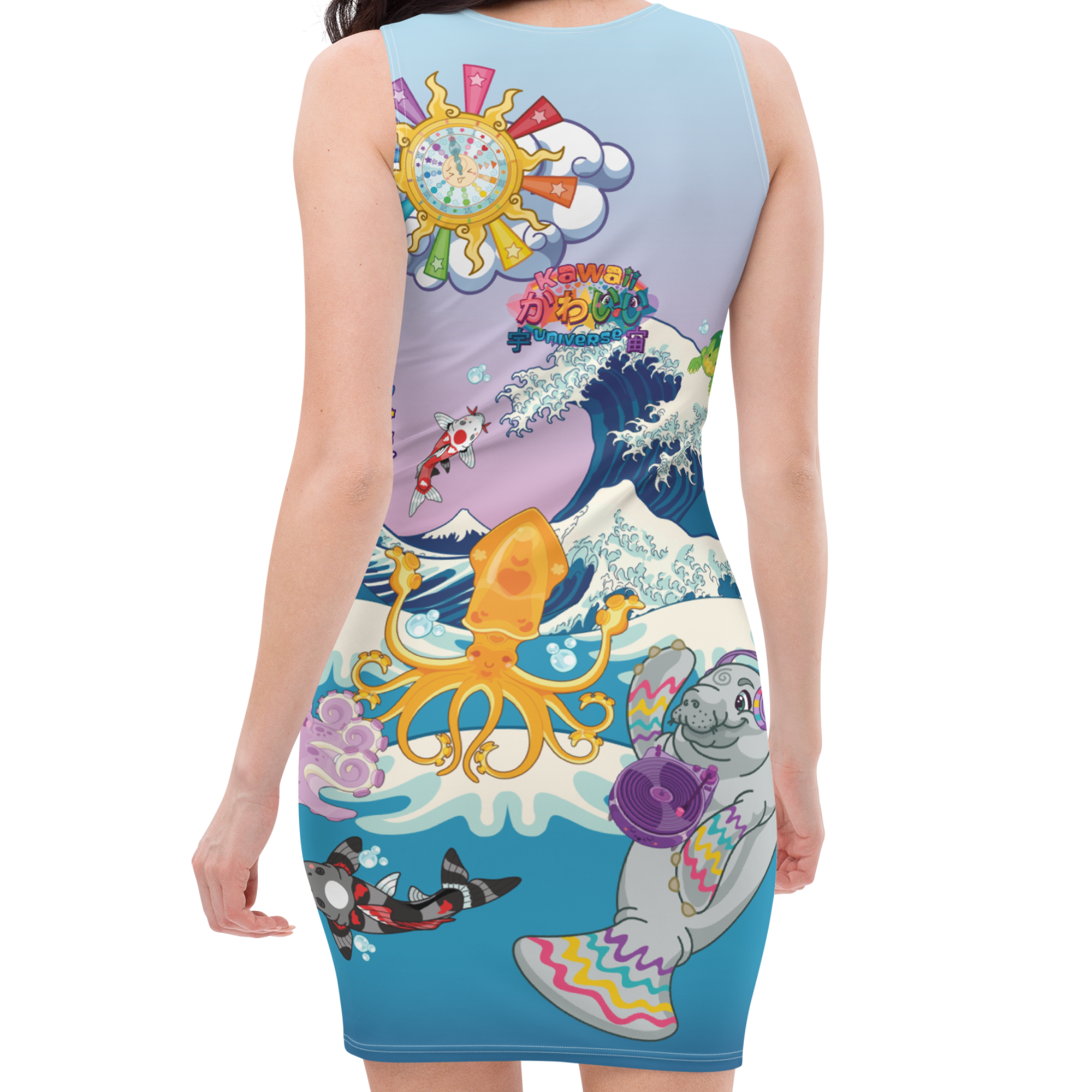 Kawaii Universe - Cute Manatee DJ ( Ocean is My Home ) Designer Sport Cling Dress