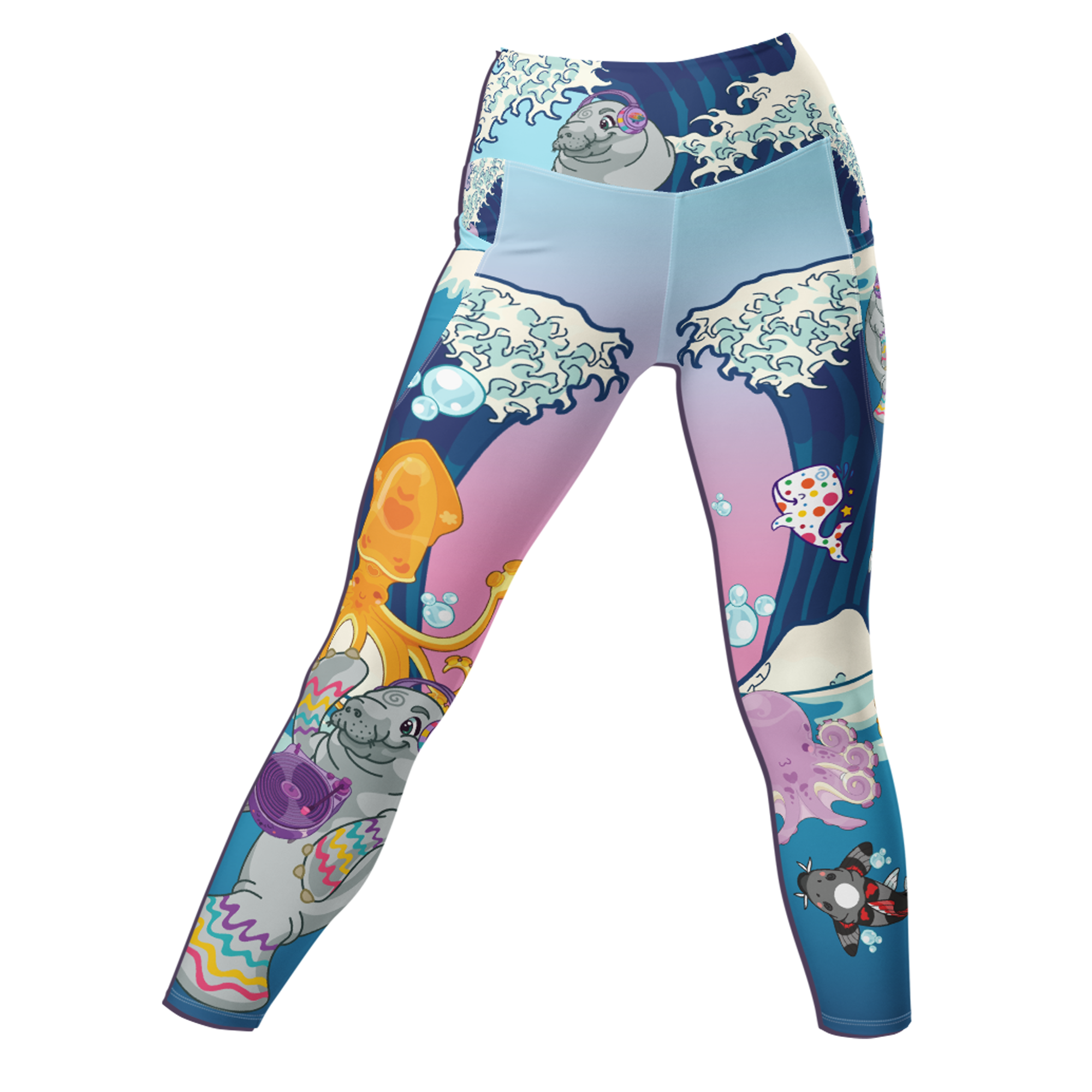 Kawaii Universe - Cute Manatee DJ ( Ocean is My Home ) Ladies Leggings