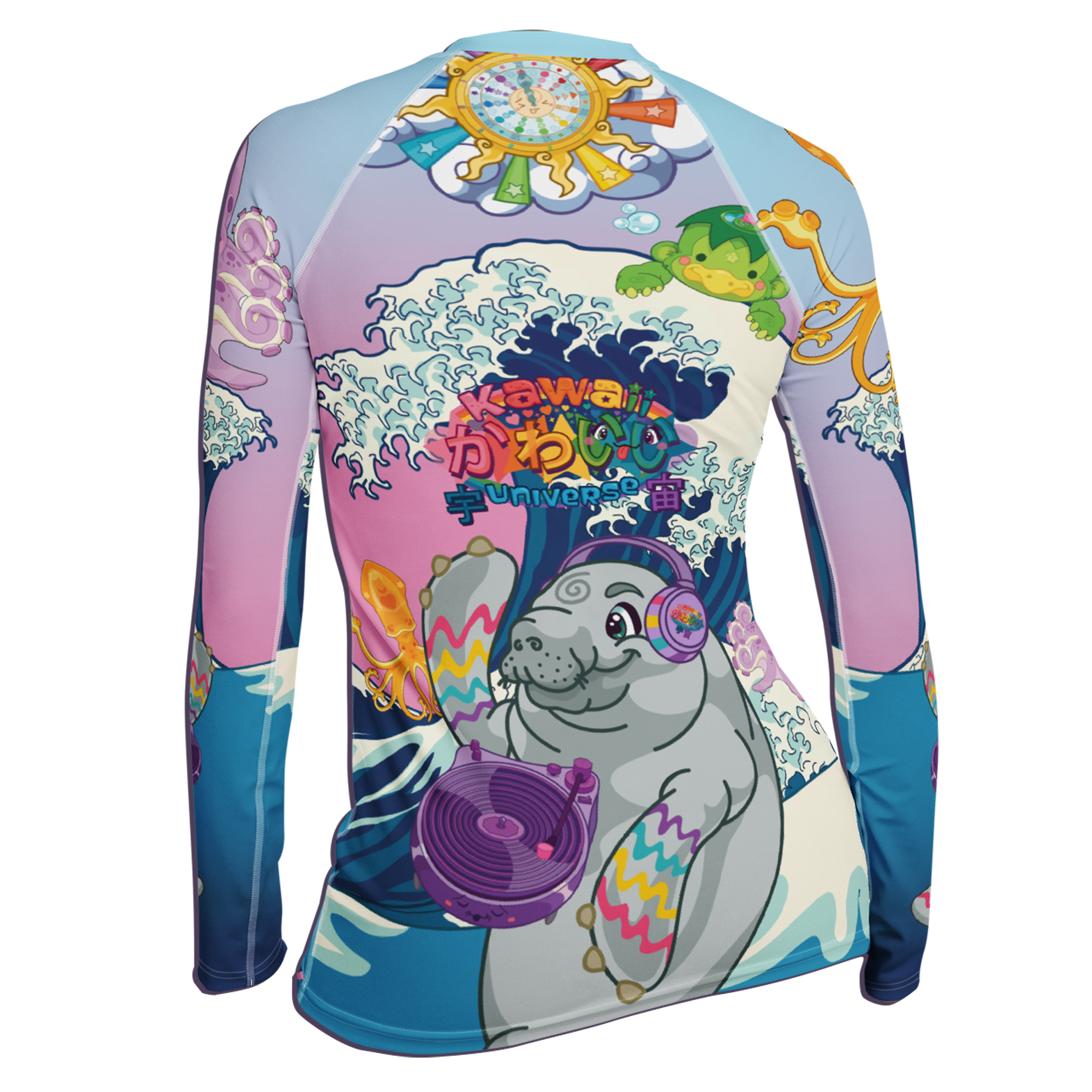 Kawaii Universe - Cute Manatee DJ ( Ocean is my home ) Ladies Rash Guard