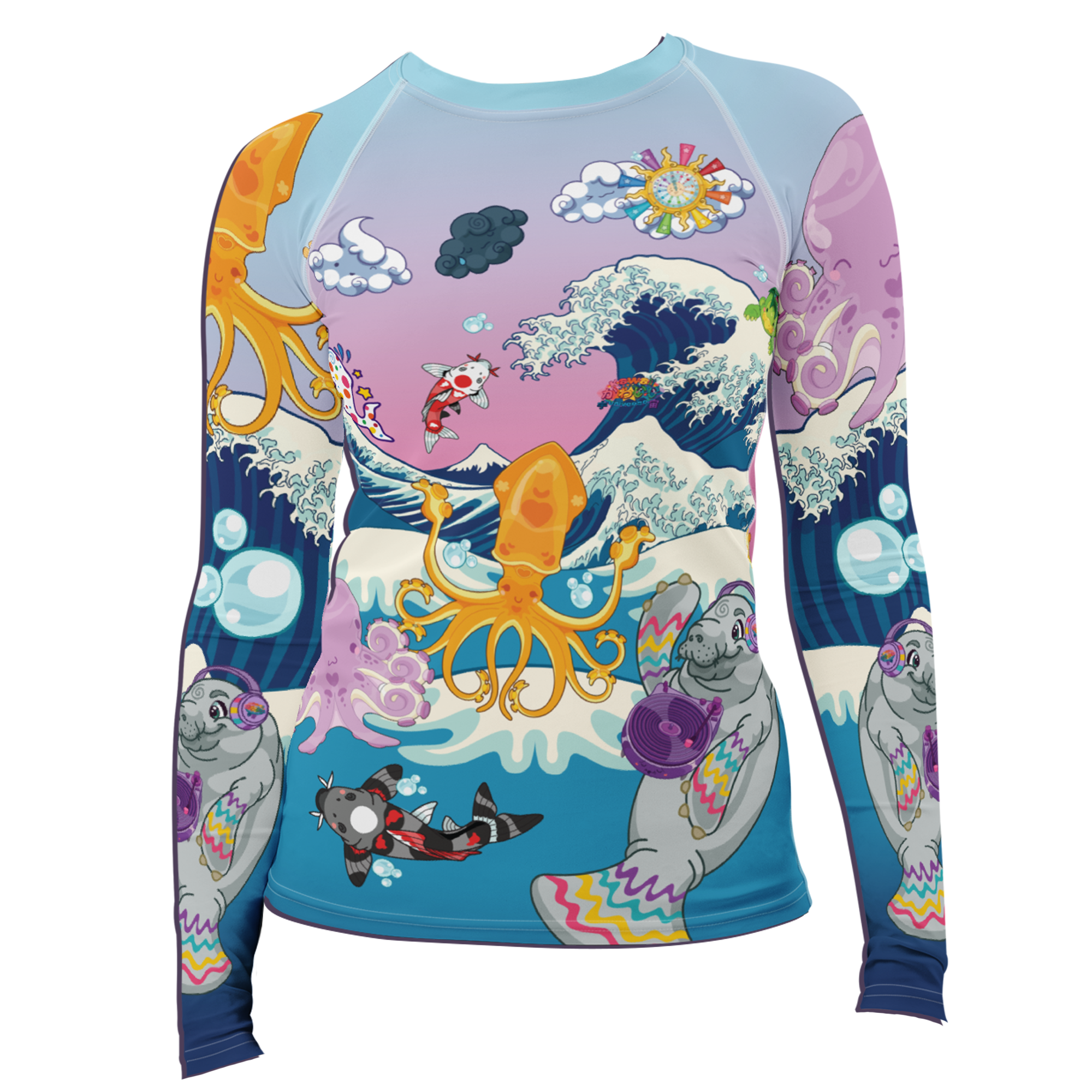 Kawaii Universe - Cute Manatee DJ ( Ocean is my home ) Ladies Rash Guard