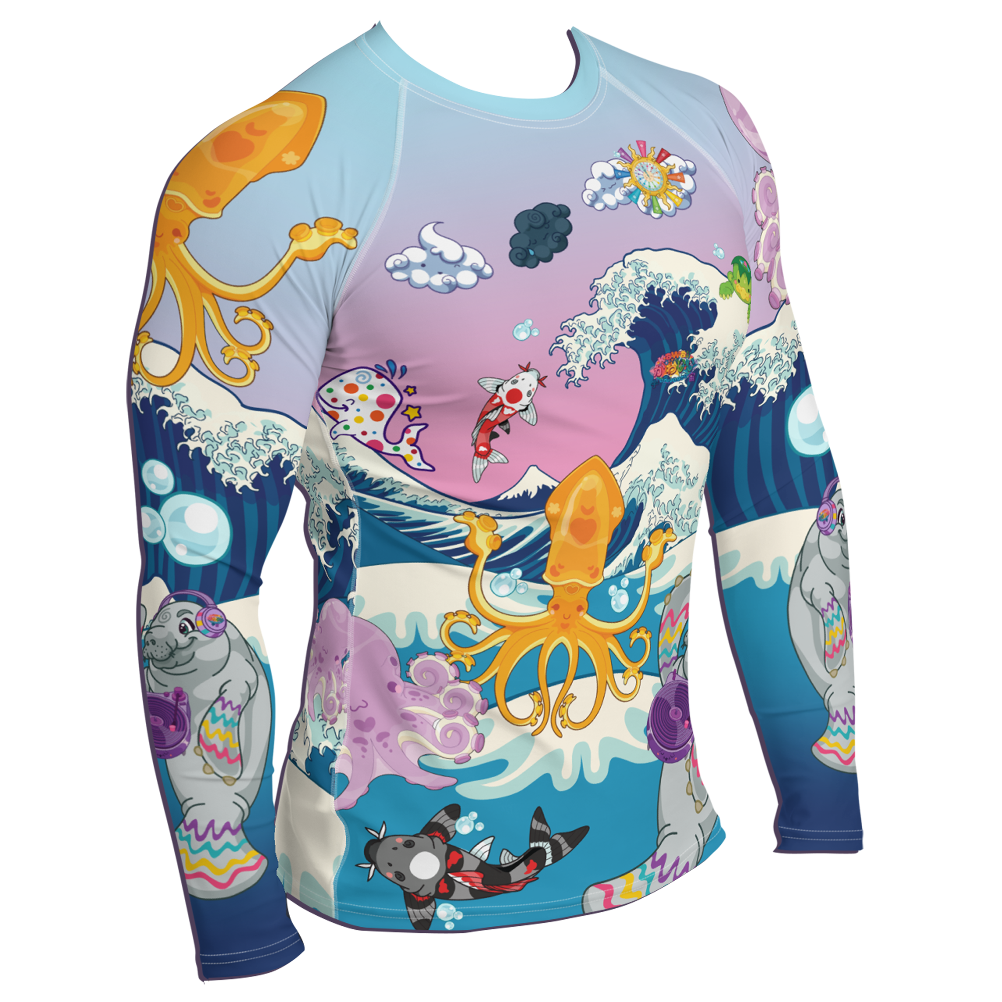 Kawaii Universe - Cute Manatee DJ ( Ocean is my home ) Mens Rash Guard