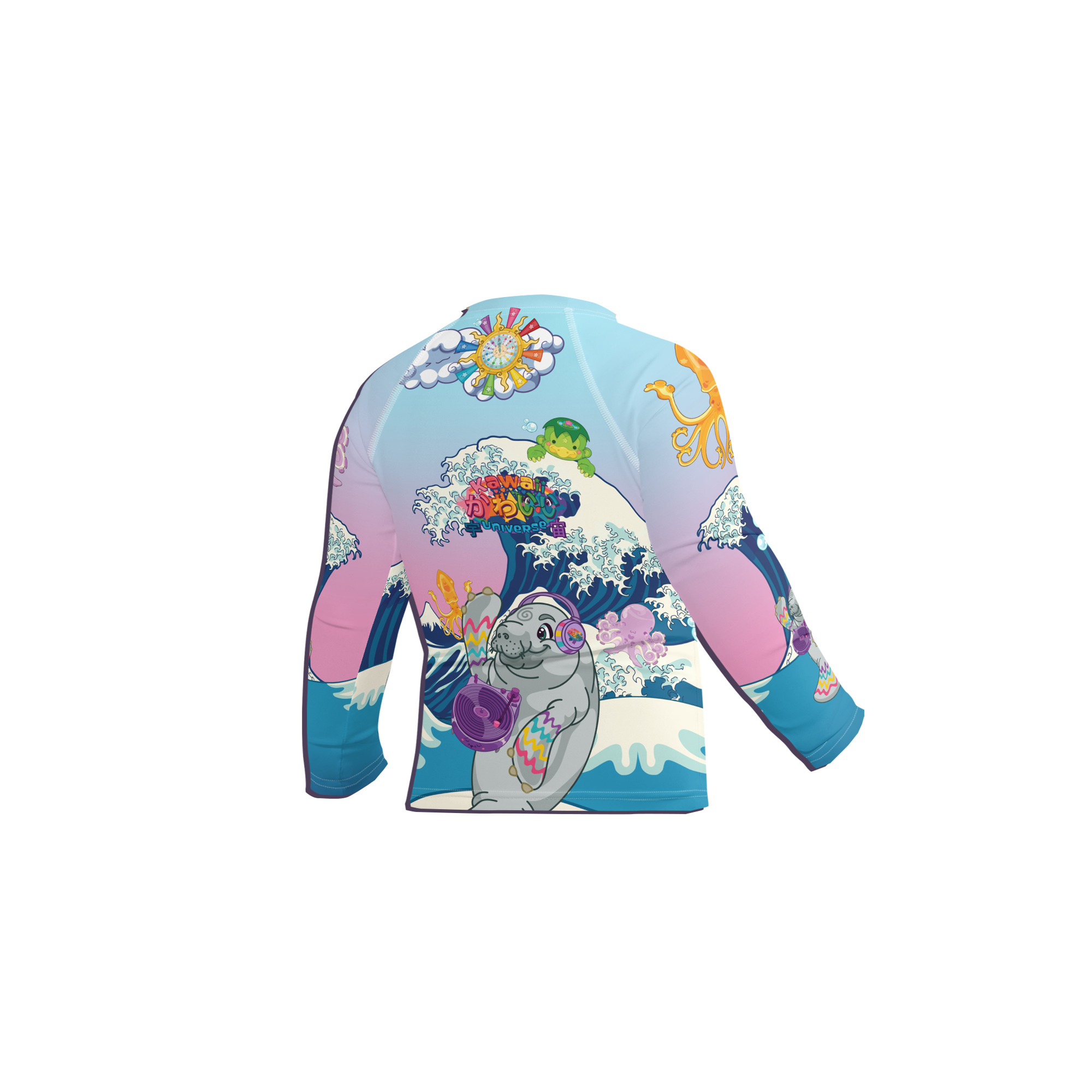 Kawaii Universe - Cute Manatee DJ ( Ocean is My Home ) Toddler to Tween Unisex Rash Guard