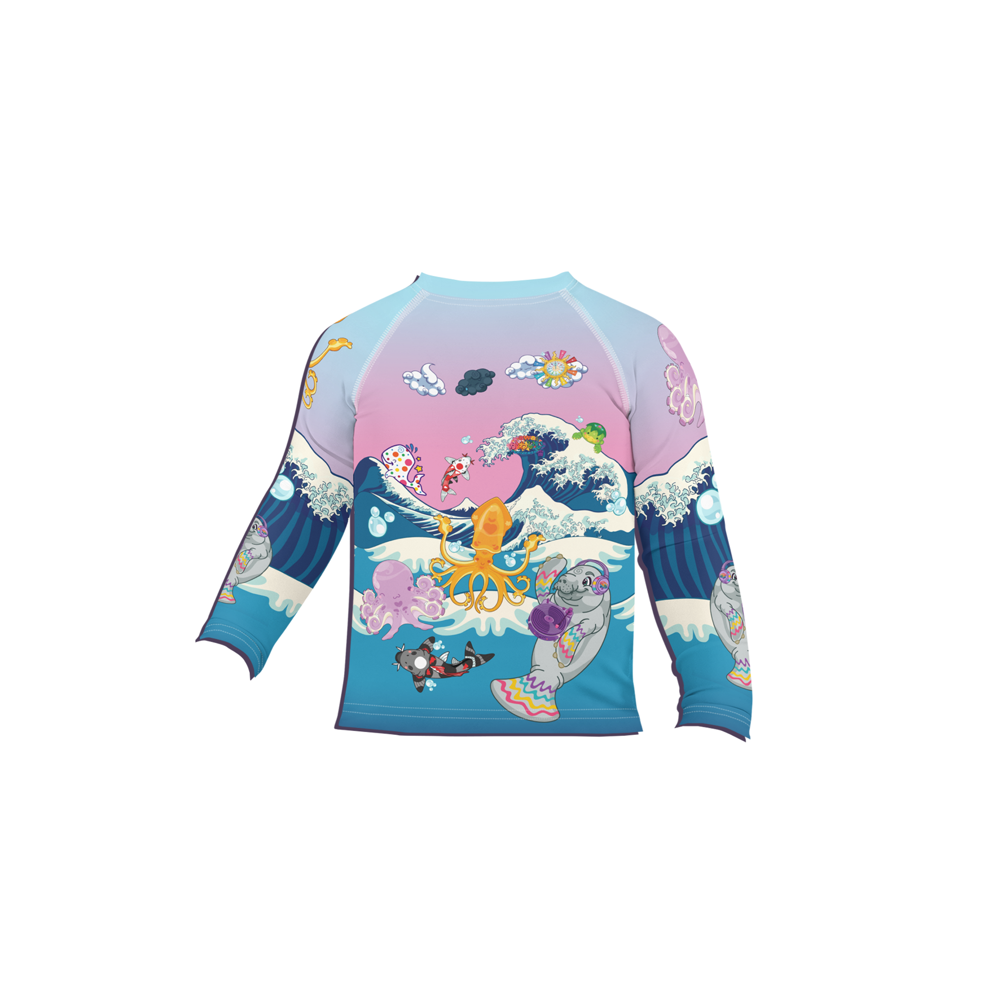 Kawaii Universe - Cute Manatee DJ ( Ocean is My Home ) Toddler to Tween Unisex Rash Guard