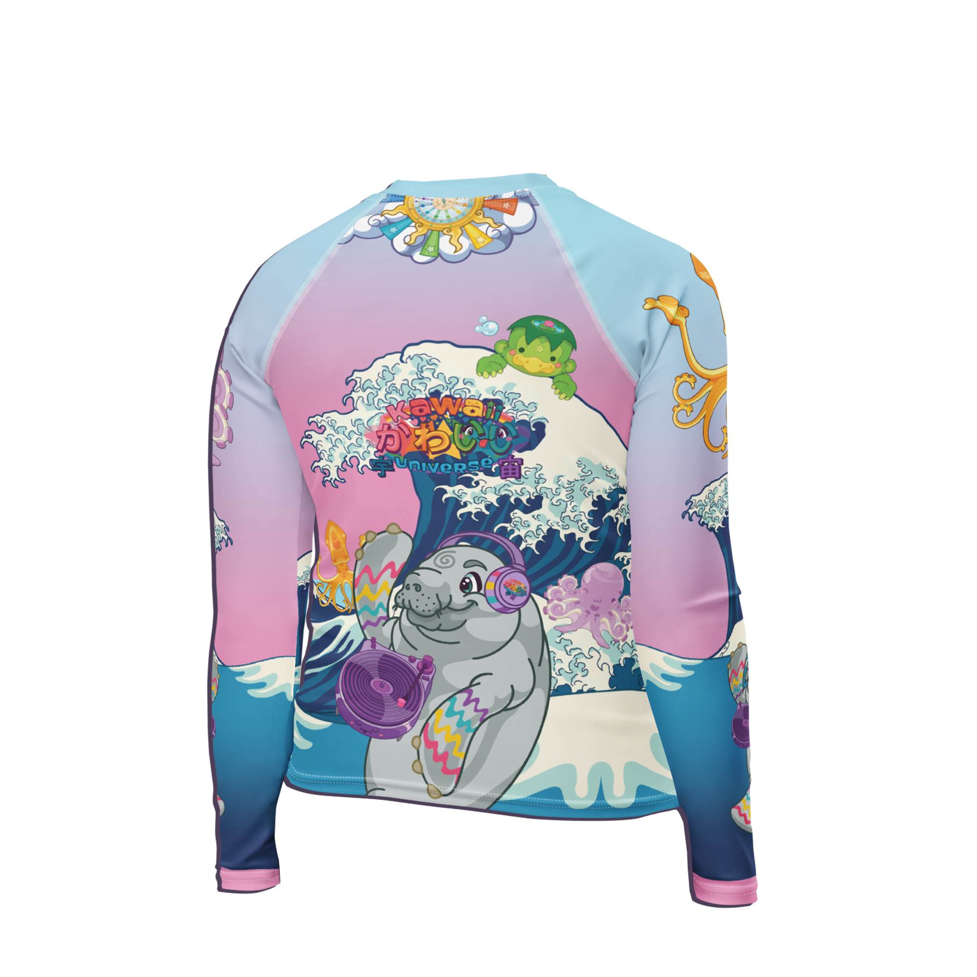 Kawaii Universe - Cute Manatee DJ ( Ocean is My Home ) Toddler to Tween Unisex Rash Guard