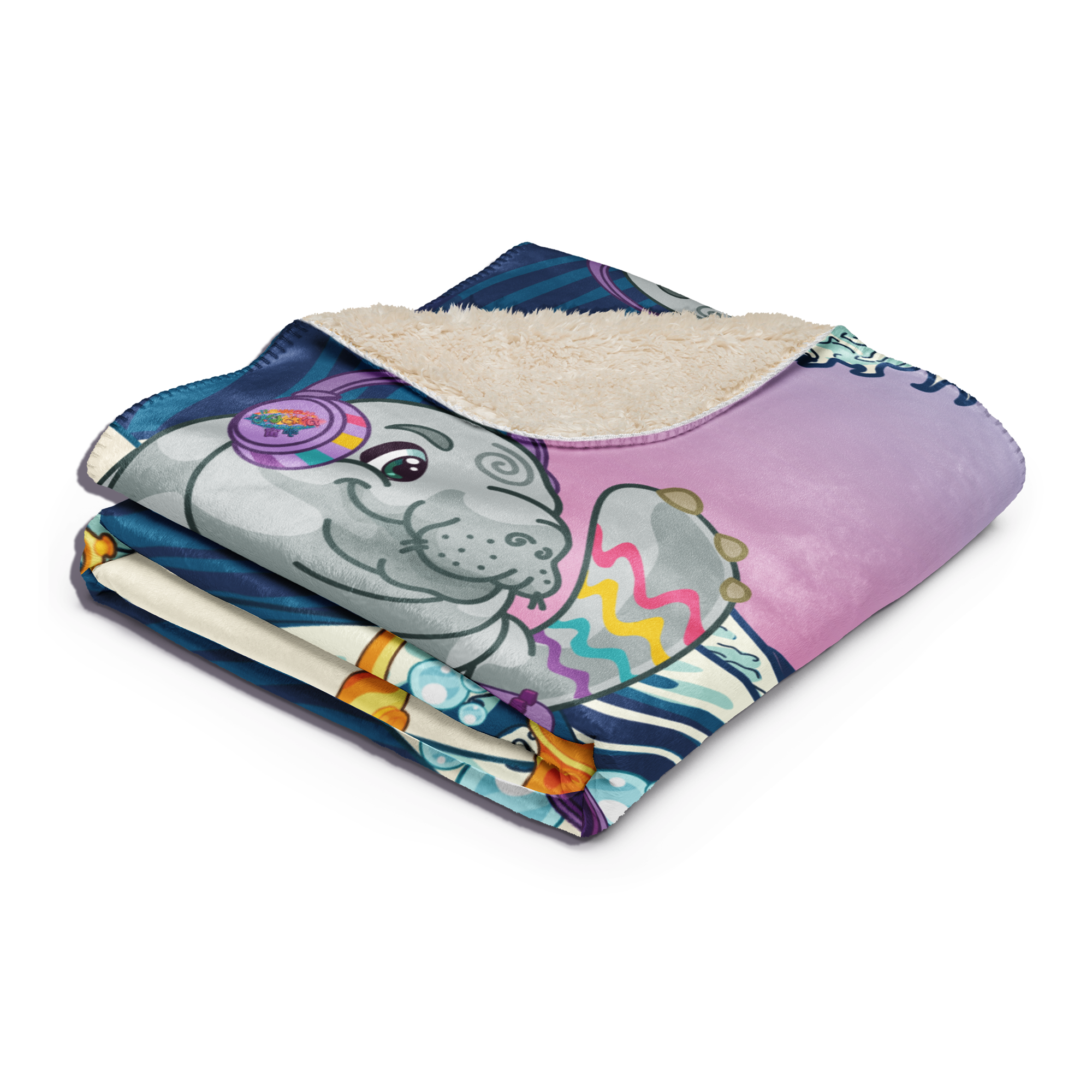 Kawaii Universe - Cute Manatee DJ Over The Sea Designer Towel, Blanket or Carpet