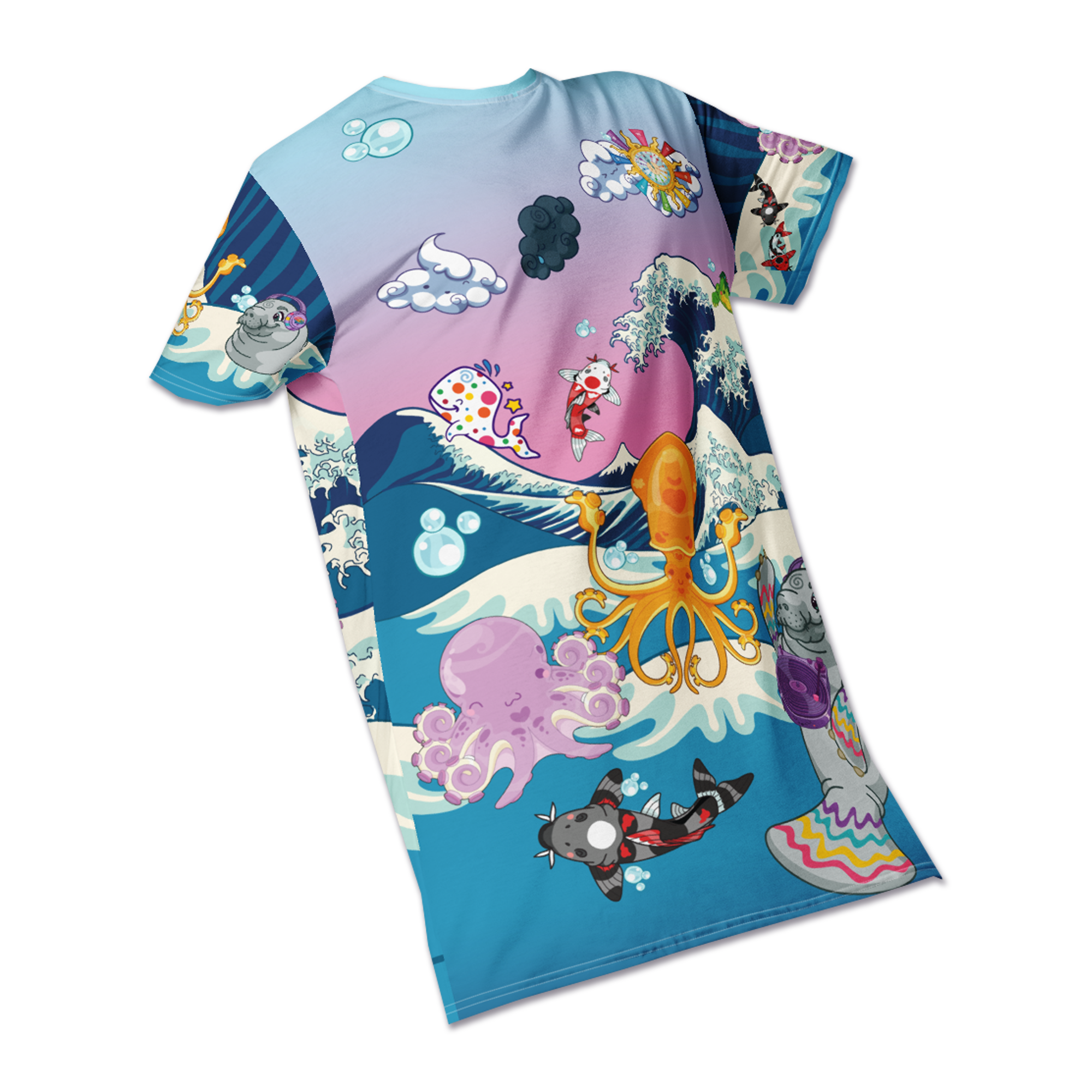 Kawaii Universe - Cute Manatee DJ Over The Sea Designer Comfy T-Dress