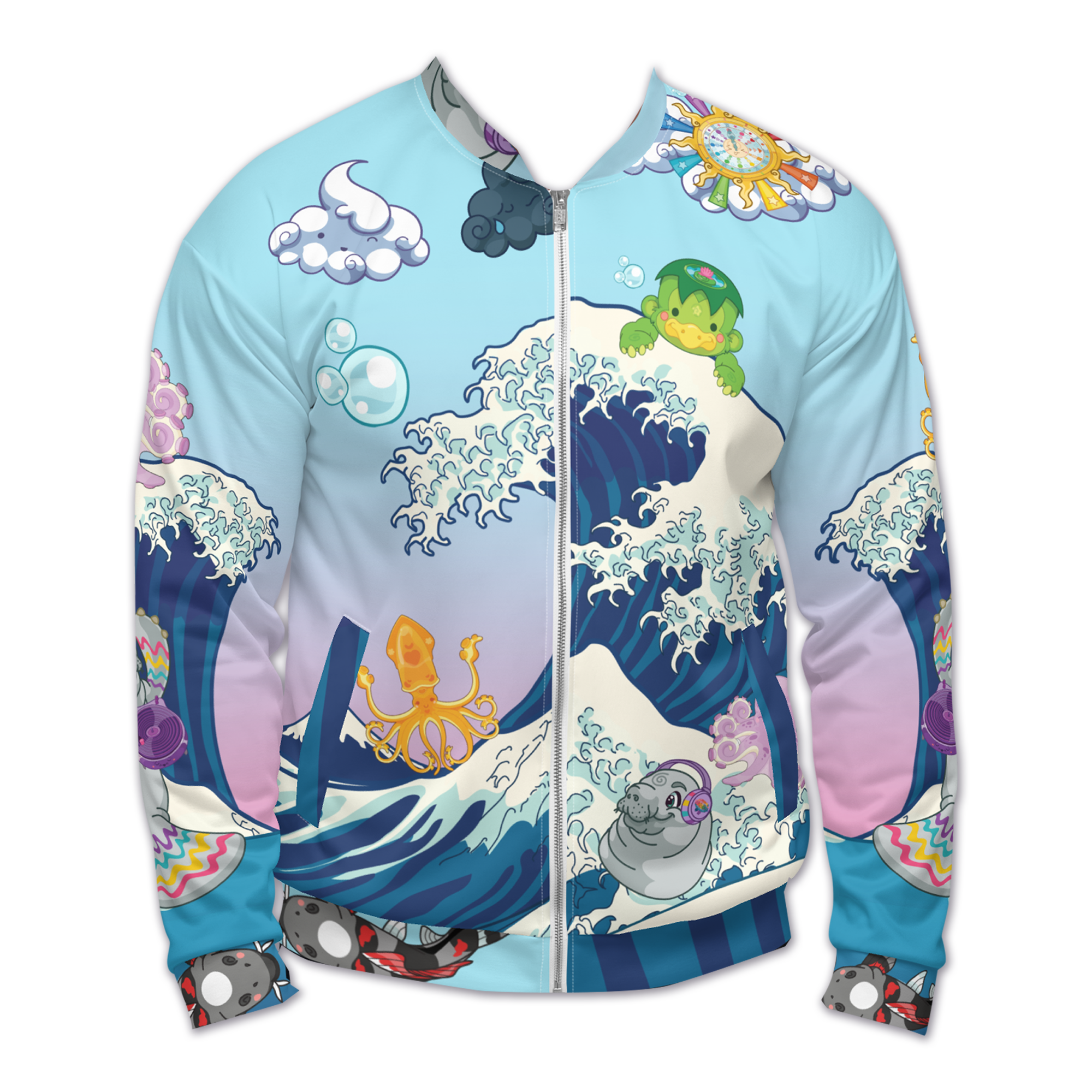 Kawaii Universe - Cute Manatee DJ Designer Unisex Zipup Bomber Jacket