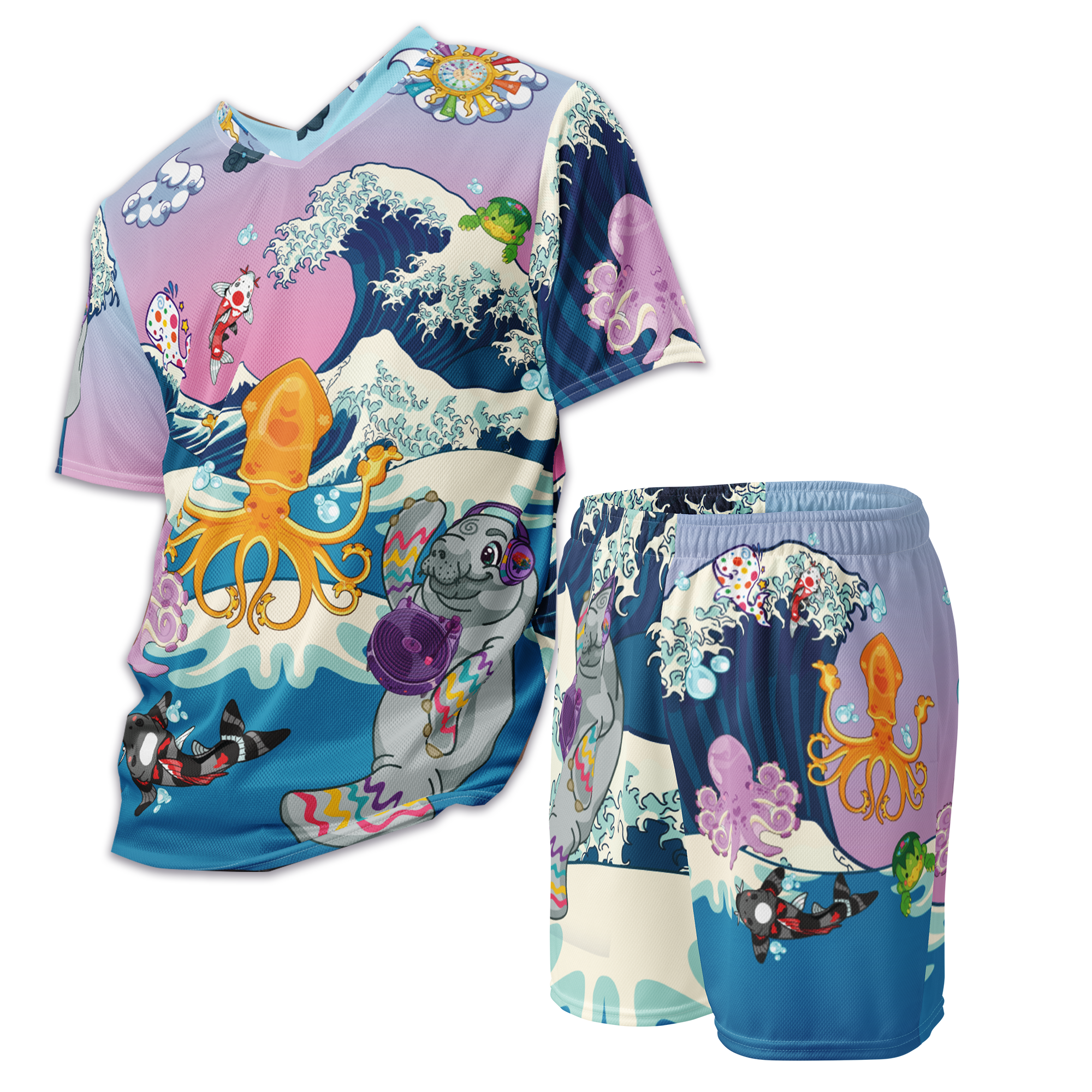 Kawaii Universe - Cute Manatee DJ Over The Sea Unisex Sports Mesh Set Outfit