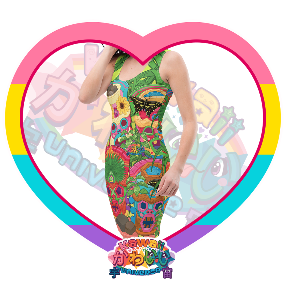 Kawaii Universe - Cute Miami Tiki Totems Designer Cling Dress