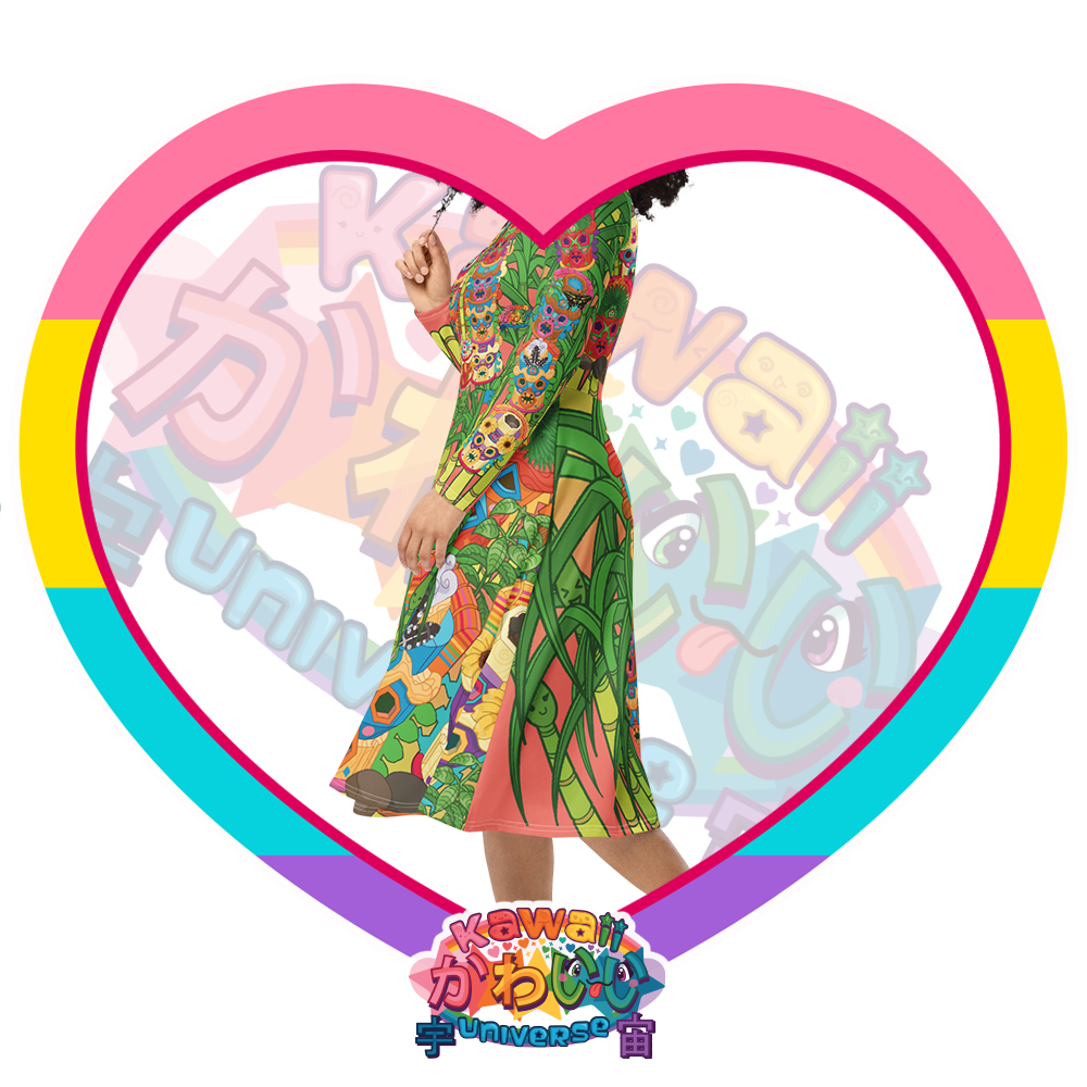 Kawaii Universe - Cute Miami Tiki Totems Designer Flow Dress