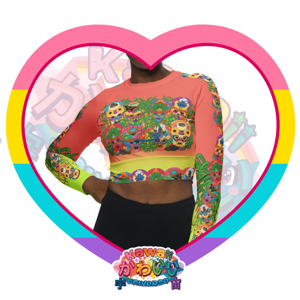 Kawaii Universe - Cute Miami Tiki Totems Longsleeve Crop Top