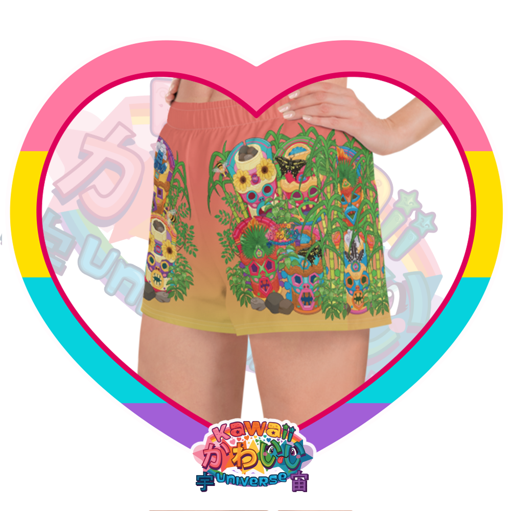 Kawaii Universe - Cute Miami Tiki Totems Ladies Sports Shorts