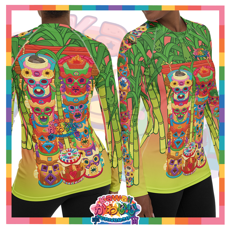 Kawaii Universe - Cute Miami Tiki Totems Ladies Rash Guard