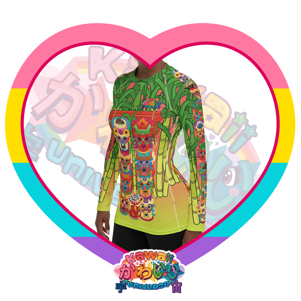 Kawaii Universe - Cute Miami Tiki Totems Ladies Rash Guard