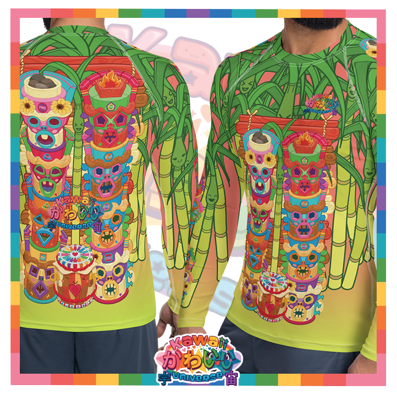 Kawaii Universe - Cute Miami Tiki Totems Mens Rash Guard