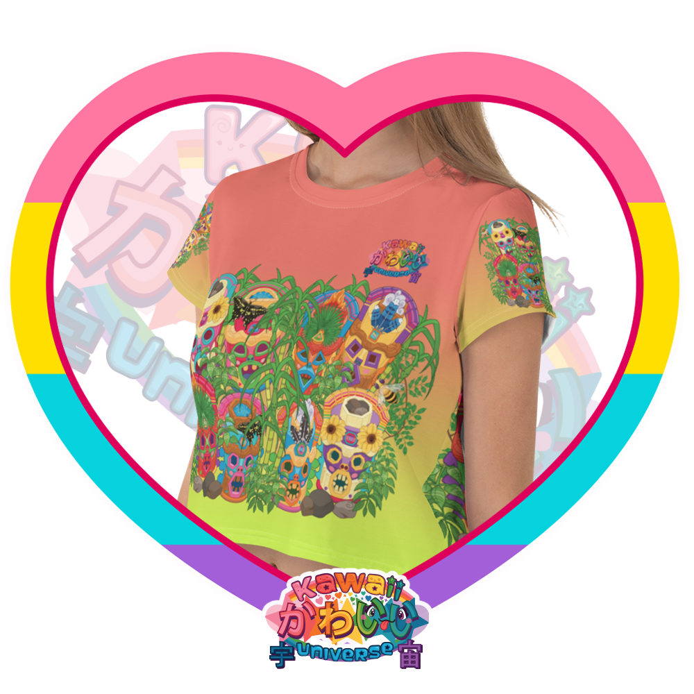 Kawaii Universe - Cute Miami Tiki Totems Ladies Flowy Crop