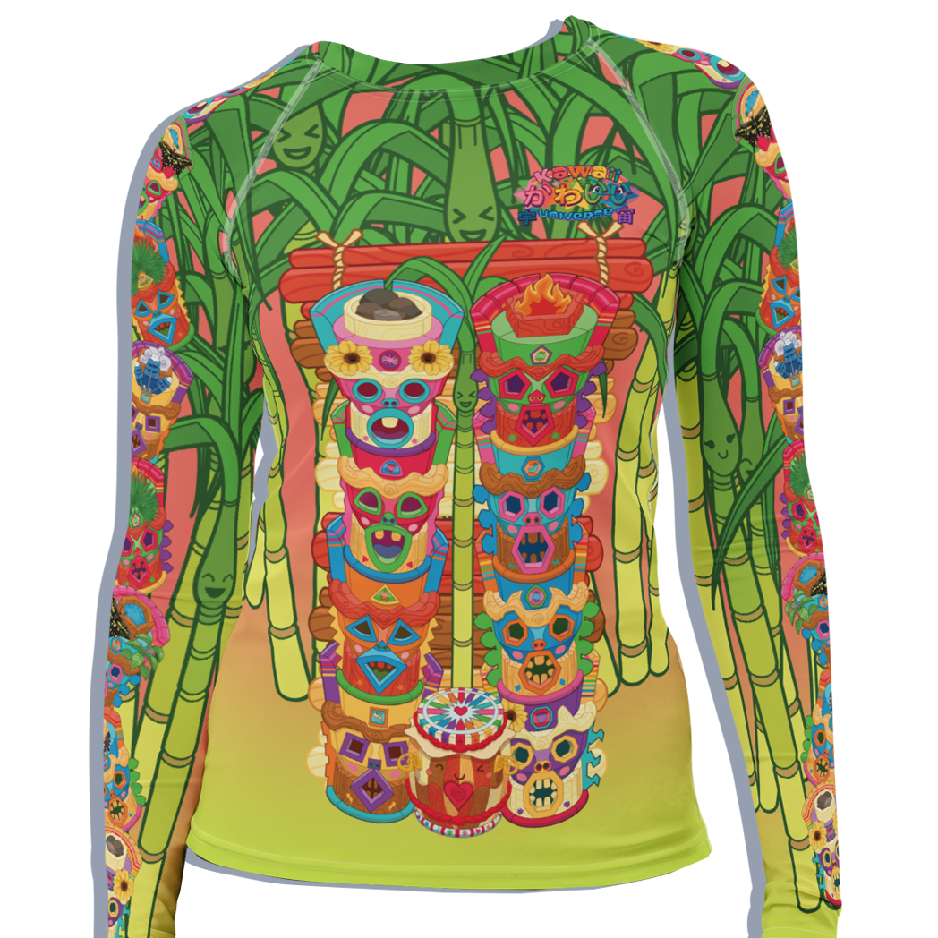 Kawaii Universe - Cute Miami Tiki Totems Ladies Rash Guard