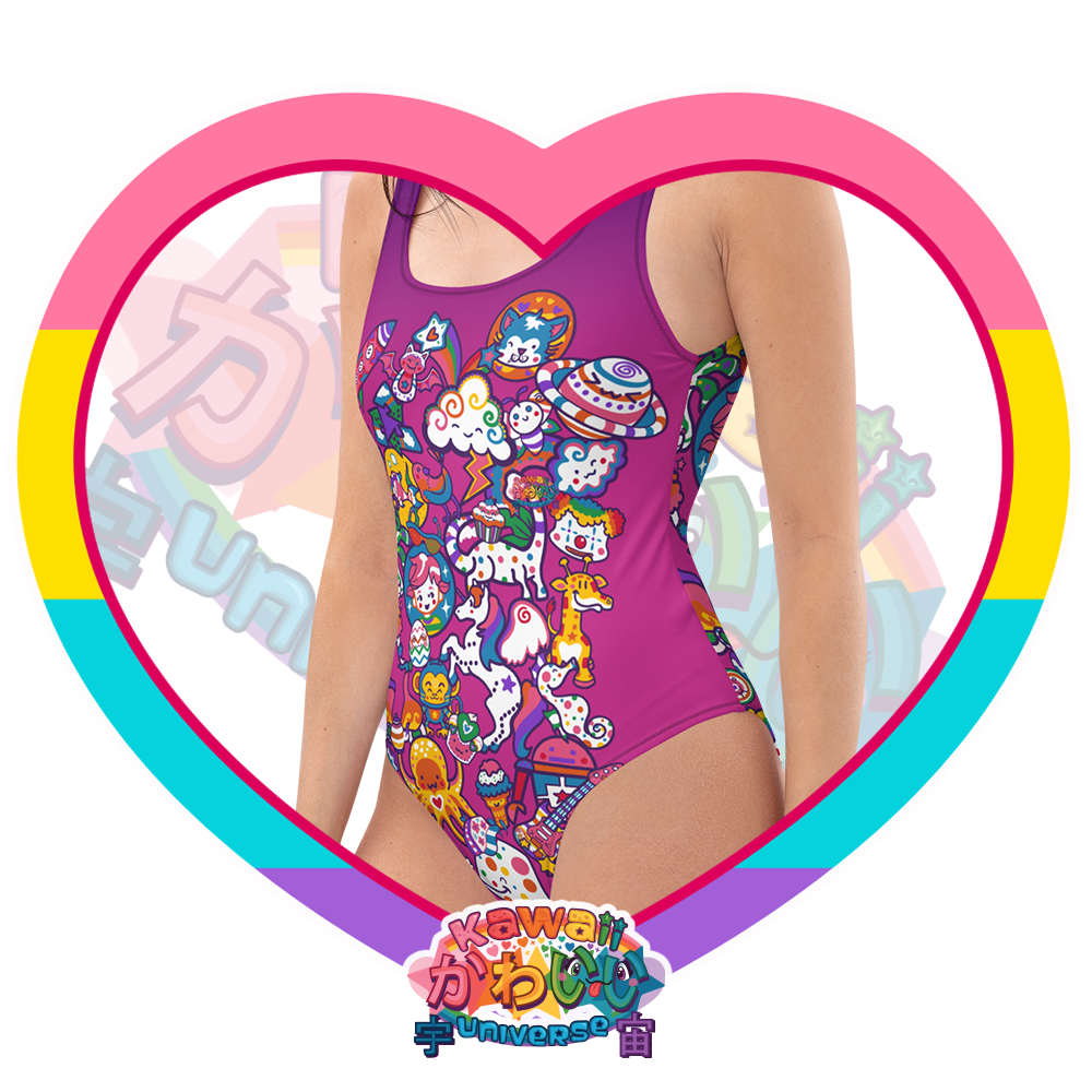 Kawaii Universe - Cute Playfulverse Ladies One Piece Swimsuit