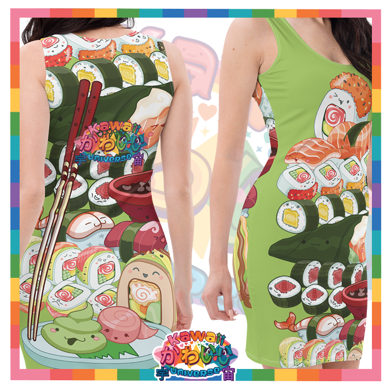 Kawaii Universe - Cute Sushi and Nigiri Designer Cling Dress