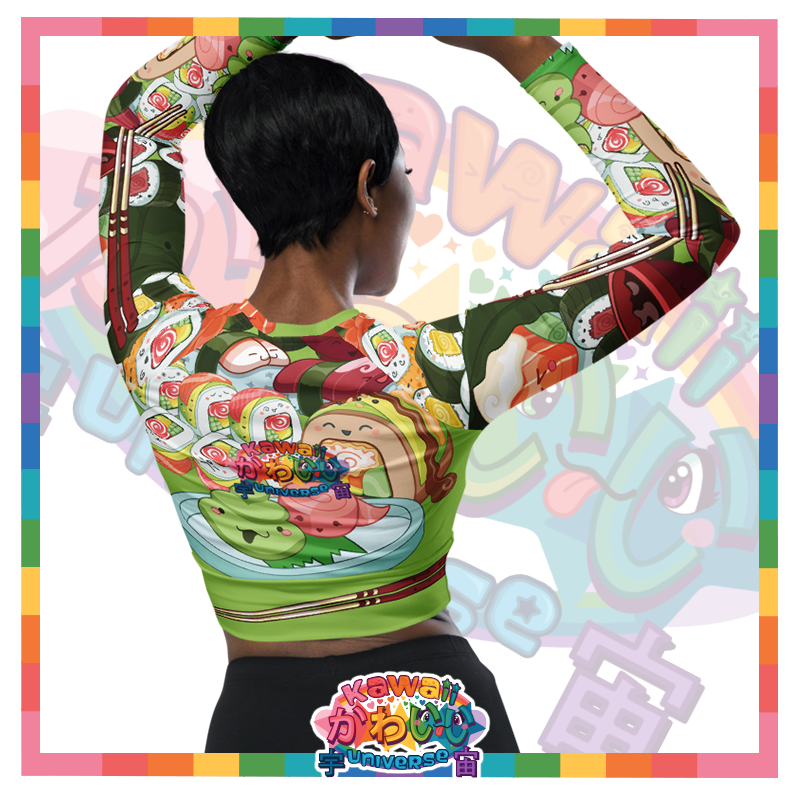 Kawaii Universe - Cute Sushi and Nigiri Longsleeve Crop Top