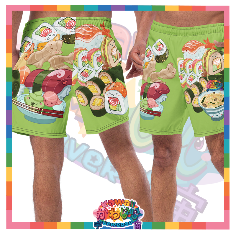 Kawaii Universe - Cute Sushi and Nigiri Designer Mens Swim Shorts