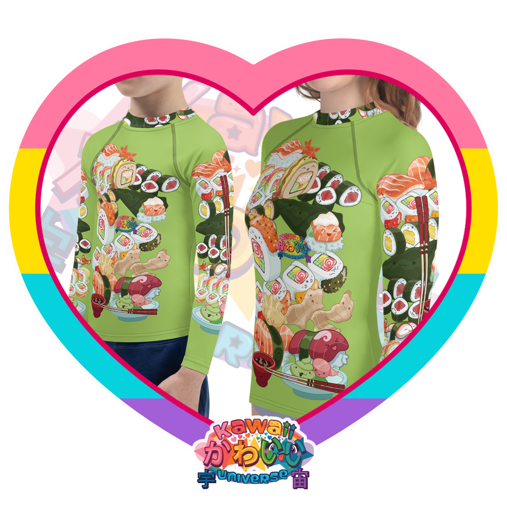 Kawaii Universe - Cute Sushi and Nigiri Designer Toddler to Tween Unisex Sun and Swim Shirt