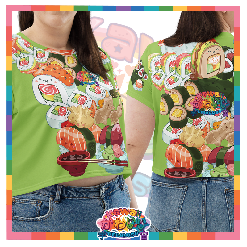 Kawaii Universe - Cute Sushi and Nigiri Ladies Flowy Crop