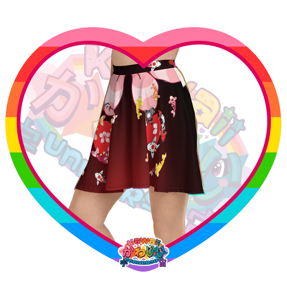 Kawaii Universe - Cute Classic Koi Noir Designer Flowy Skirt