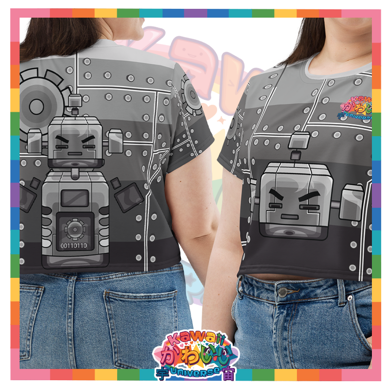 Cute Metallized Robot Ladies Flowy Crop Top