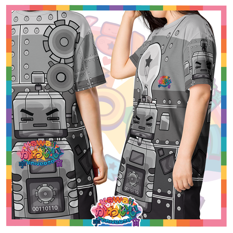 Kawaii Universe - Cute Metallized Robot Designer Comfy T-Dress