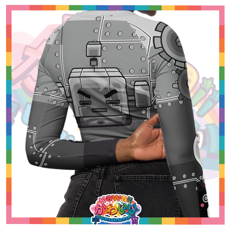 Kawaii Universe - Cute Metallized Robot Spectrum Longsleeve Crop Top