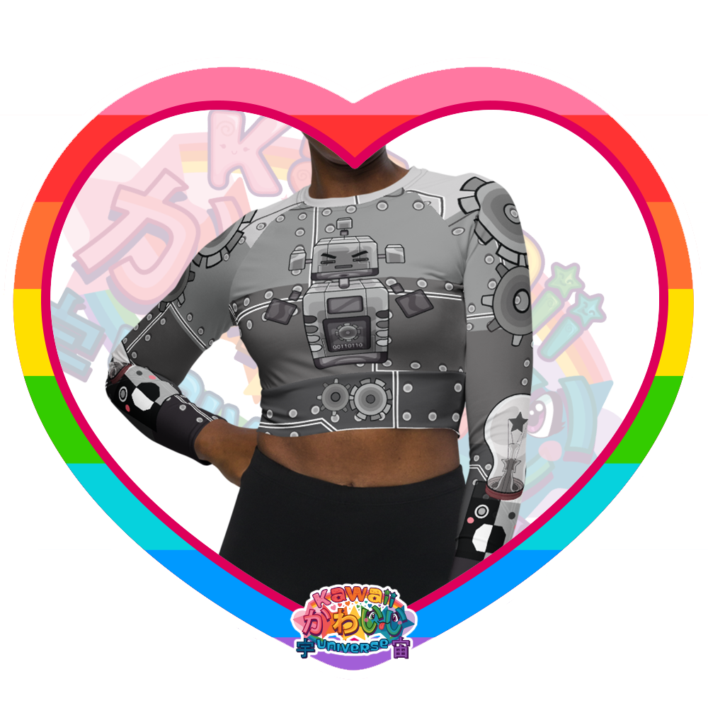 Kawaii Universe - Cute Metallized Robot Spectrum Longsleeve Crop Top