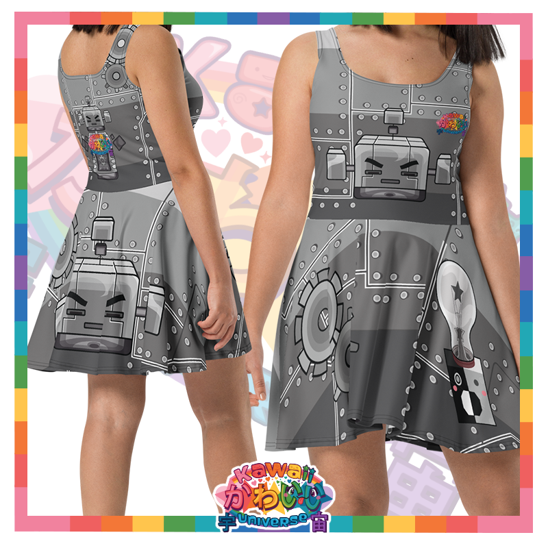 Kawaii Universe - Cute Metallized Robot Designer Sun Dress