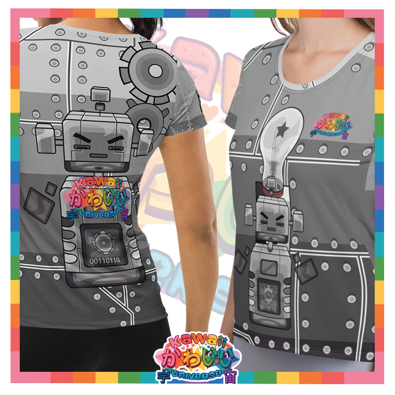 Kawaii Universe - Cute Metallized Robot Ladies Workout Tee