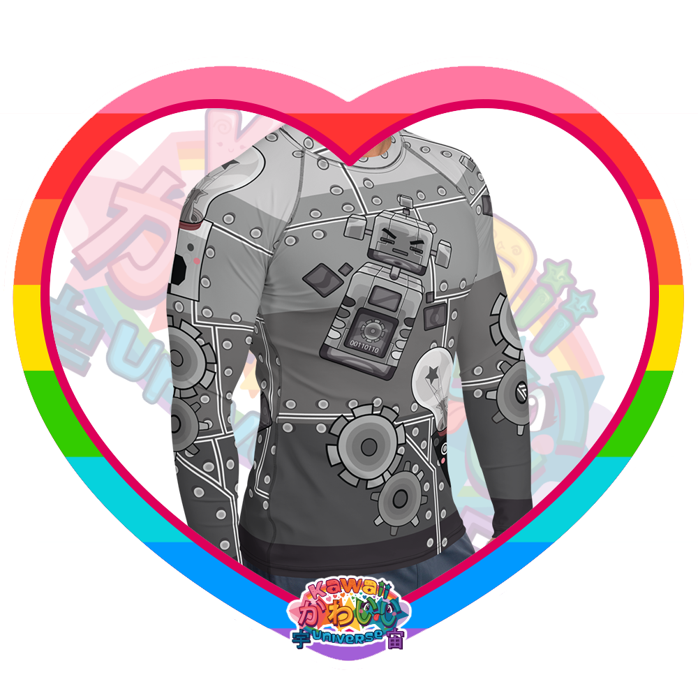 Kawaii Universe - Cute Metallized Roboto Mens Rash Guard