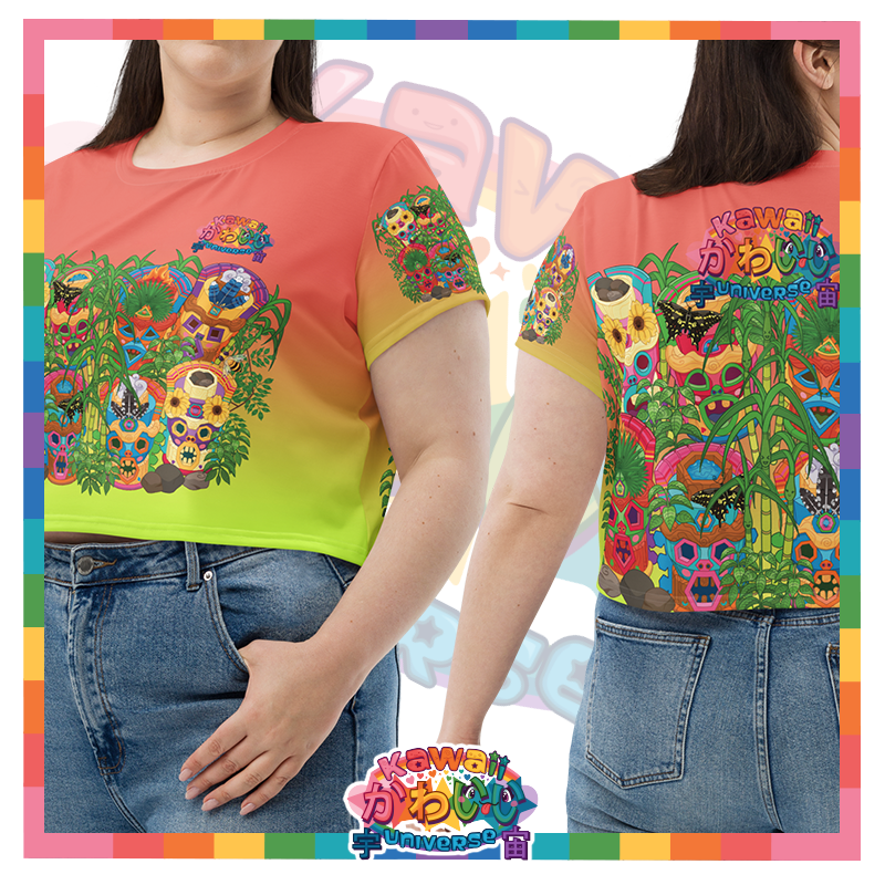 Kawaii Universe - Cute Miami Tiki Totems Ladies Flowy Crop